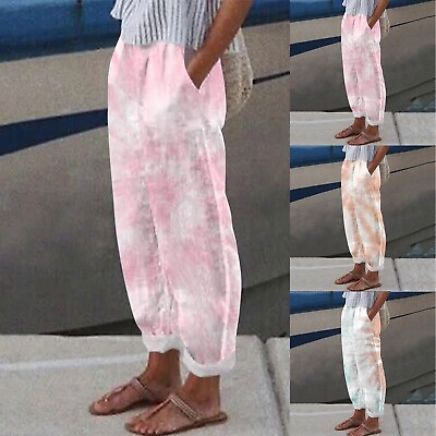 #ad Women Spring And Summer Fashion Casual Printed Trousers Pocket Casual Pants ZF $17.27
