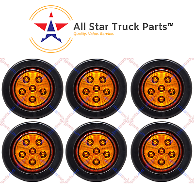 2.5quot; Inch Round 6 LED Amber Light Truck Trailer Side Marker Clearance Kit Qty 6 $34.95