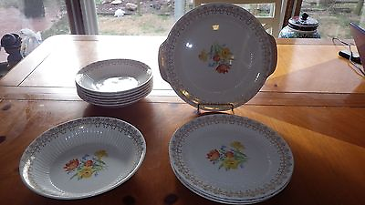#ad Vintage Royal CHina USA Gold Splendor Plates Bowls Cake Platter dish 24pcs $129.71