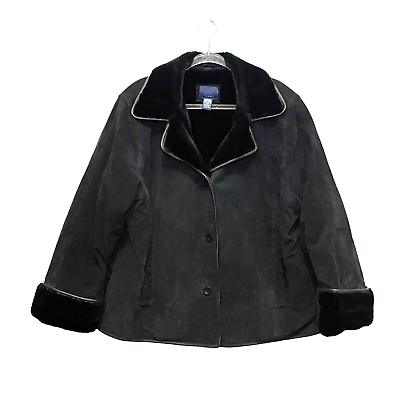 #ad Venezia Coat Women Plus Size 18 20 Sherpa Lined Leather Suede Vintage Cozy Warm $129.97