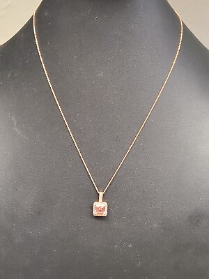 #ad 14K Rose Gold Over Silver 18quot; Chain with Pink amp; White Sapphire Pendant $31.95