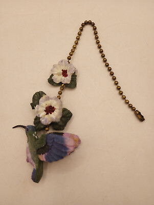 #ad Blue Hummingbird w Flowers Fan or Light Pull Polystone Resin Cord $8.50