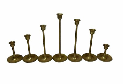 #ad Vintage Brass Candle Holders Graduated Tapered Set of 7 Candlesticks Wedding etc $36.75