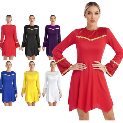 #ad Womens Dance Dress Solid Color Performance Costume Contemporary Dancewear Shiny $5.57