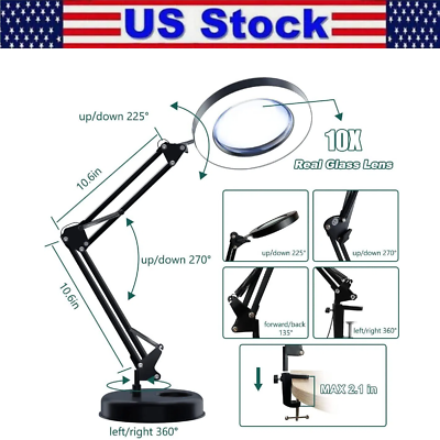 #ad Magnifier LED Lamp 10x Magnifying Glass Desk Light Reading Lamp With Baseamp; Clamp $22.38