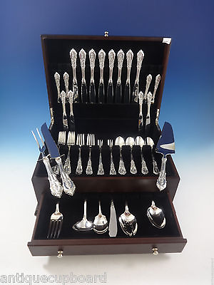 #ad Rose Point by Wallace Sterling Silver Flatware Set For 8 Service 57 Pieces $2850.00