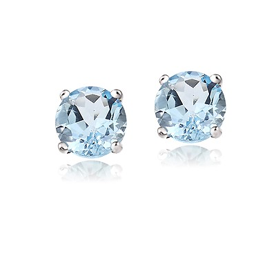 #ad Sterling Silver 2ct Blue Topaz Round Studs Earrings $13.99