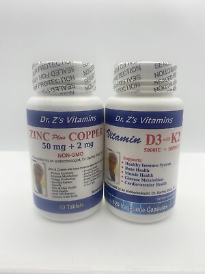 #ad Dr. Z#x27;s Vitamins: Zinc Plus Copper 50 MG of Chelated Zinc and 2 MG Copper 2 Pack $45.00