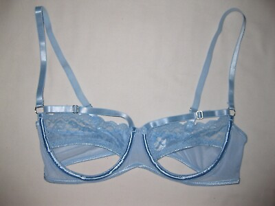 #ad Shein half cup coverage sheer lace amp; mesh underwire bralette S pastel blue nip $13.00