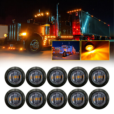 #ad 10X Round Lights Marker Side 3 4quot;LED Bullet Light Truck Trailer Amber Waterproof $11.39