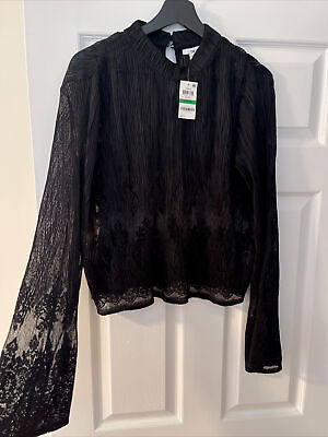 #ad NEW BAR III WOMEN’S SHEER LACE PARTY BLACK TOP SIZE LARGE $29.95