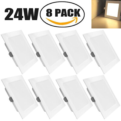 #ad 8Pack 24W LED Ceiling Panel Lights Ultra Thin Recessed Fixture Square Warm White $38.99