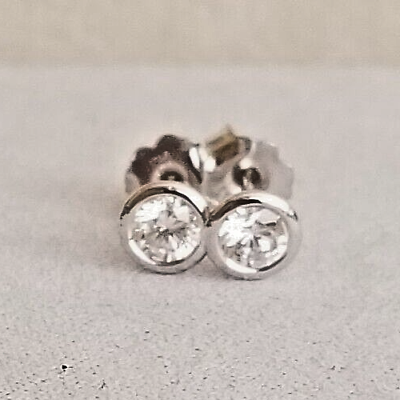 #ad 14K Solid White Gold Bezel Set Diamond .53 ct Studs Earrings $599.00