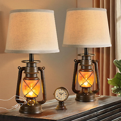 #ad 18.72quot; LED Vintage Lantern Flickering Flame Table Lamps for Bedrooms Set of 2 S $192.34