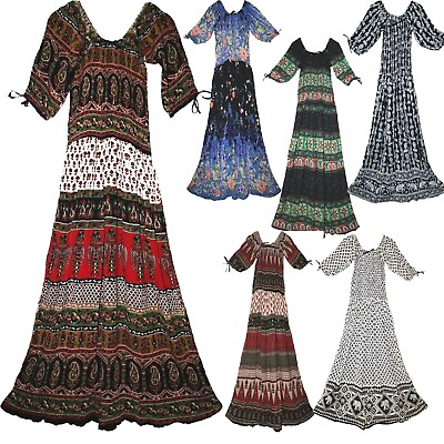 #ad Indian Ethnic Vintage Look Smocked Maxi Dress For Women Rayon Boho Hippie $32.99