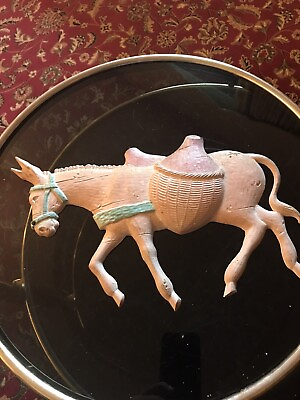 #ad vintage heavy cast metal mexican wall art Mule donkeycarriying large water drum $7.00