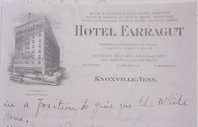#ad 1927 Lamson Goodnow Hotel Farragut Knoxville TN Handwritten Ephemera L575A $11.95