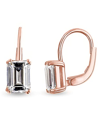 #ad 18k Rose Plated Emerald Cut CZ Leverback Earrings Made With Swarovski Elements $15.99