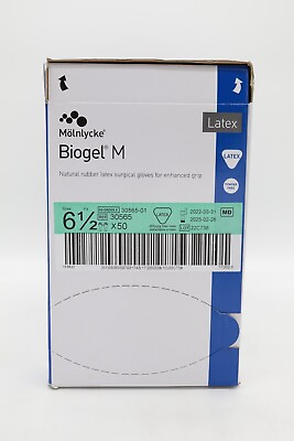 #ad #ad Molnlycke 30565 Biogel M Size 6.5 Latex surgical gloves Box of 50 pairs $50.00