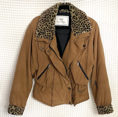 #ad NILS RESORT COLLECTION Womens 10 Faux Leopard Fur Trim Snap Full Zip Jacket $20.38