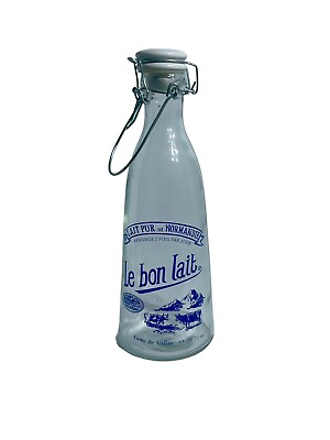 #ad Vintage French Le Bon Lait Pur De Normandie Glass Milk Bottle Clip Ceramic Lid $20.00
