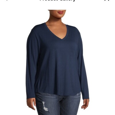 #ad Terra amp; Sky Women#x27;s Plus Size V Neck T Shirt Long Sleeves 2X 16W 18W navy blue $19.60