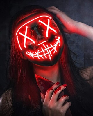 #ad Halloween Scary Hacker Mask Led Light Costume Rave Cosplay Party Purge Mask RED $19.69