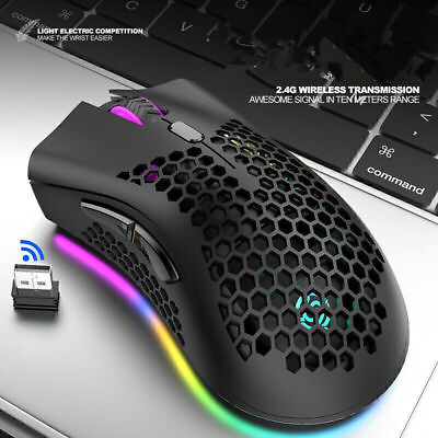 #ad Hollow Rechargeable RGB Glowing Wireless Gaming Mouse For PC Laptop Computer $17.47