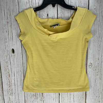 #ad y2k 2000S Agua Blues Women Top Size Yellow Short Sleeve Scoop Neck Casual $10.26