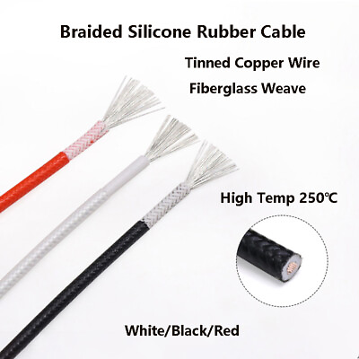 #ad Fiber Braided Silicone Rubber Wire Insulated Heat resistant Cable High Temp 250℃ $4.85