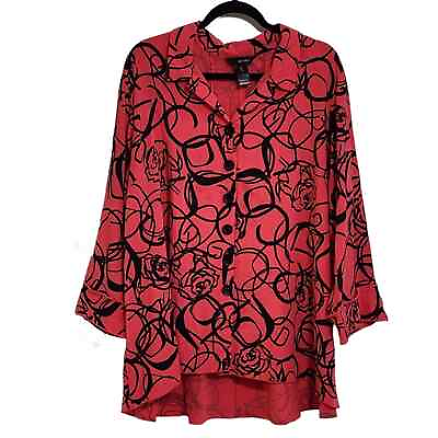 #ad Ali Miles top coral amp; black 3 4 sleeve button up 2X $30.00