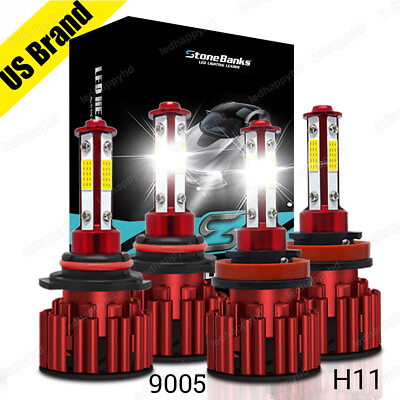 #ad 4PCS 4 Sides LED Headlight Bulbs Kit 9005 H11 High Low Beam Bright White 6500K $16.89