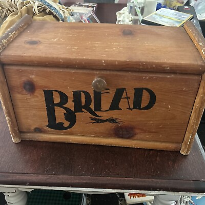 #ad Vintage Wooden Bread Box Bin Country Farmhouse Rustic Americana $34.95
