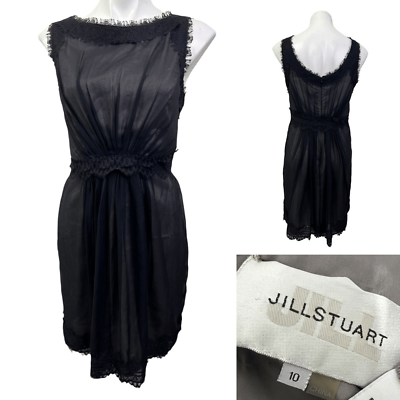 #ad Jill Stuart dress size 10 sheer black nude blush lace trim $22.80