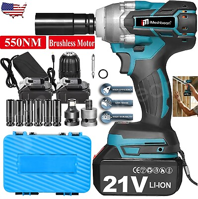 #ad 550Nm 1 2#x27;#x27; 21V Electric Impact Wrench Cordless Brushless Nut Gun With 2XBattery $69.99