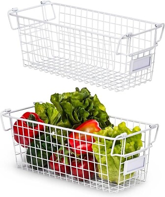 #ad #ad 2x Large Wire Basket White Freezer Organizer Bins Stackable Wire Baskets For $19.99