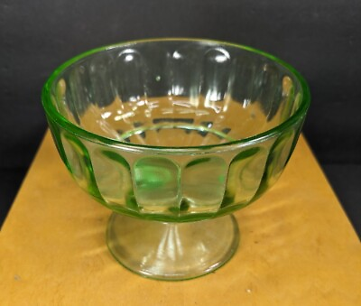#ad Green Uranium Depression Glass Princess Candy Dish Compote $29.99