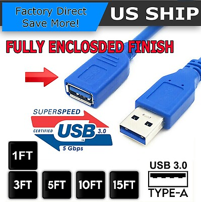 USB 2.0 3.0 Extension Extender Cable Cord USB A Male to Female 1 16FT HIGH SPEED $5.99