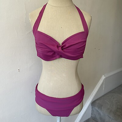 #ad Cameo Water Wear Berry Two Piece Twist Front Halter Bikini Size Medium EUC $43.00