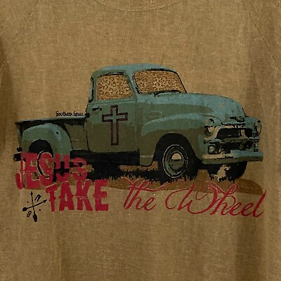 #ad SOUTHERN GRACE Burnout T Shirt Tee Top Jesus Take The Wheel Truck Burlap Sz M $27.94