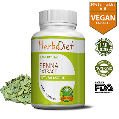 #ad Senna Leaf 20% Herbal Laxative Colon Detox Sennosides Extract 500mg 300 Capsules $49.13