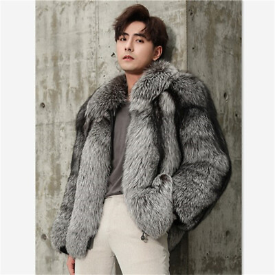 #ad Mens Winter Fox Fur Coat Jacket Casual Warm Long Sleeve Faux Fur Coat Occident $123.19
