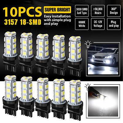 #ad 10PCS 3157 3156 18 SMD Reverse Brake Stop Turn Signal Tail LED Light Bulbs White $10.98