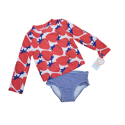 #ad NWT JUST ONE YOU Carter#x27;s 2 Pc Strawberry Rash Guard Striped Bottom Swimsuit 2T $12.00