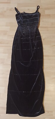 #ad Morgan And Co. Linda Bernell Women dark gray Zip back long Dress Sz 3 4 velour $60.00