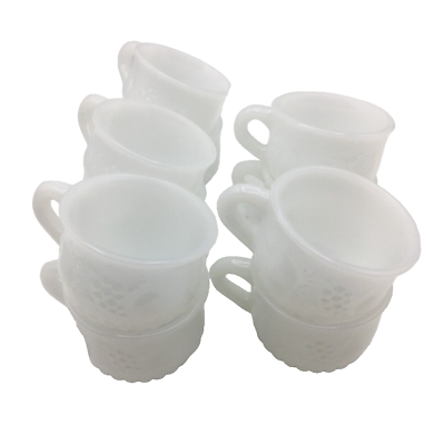 #ad Vintage Milk Glass Punch Cups Set of 10 Grape Pattern MCM $16.25