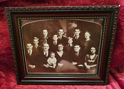 #ad Vintage Family Photograph Framed Glass Photo Front Plastic Ornate Faux Wood read $39.99