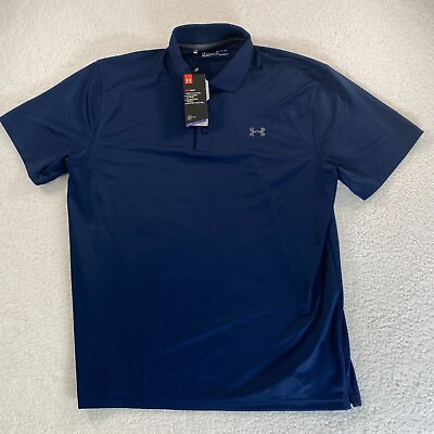 #ad NWT Under Armour Polo Mens XL Blue Loose Fit Heat Gear Shirt Stretch Performance $39.99