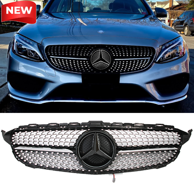 #ad Diamond Style Grille For Mercedes W205 C Class C250 C300 2015 2018 Chrome Grill $78.87
