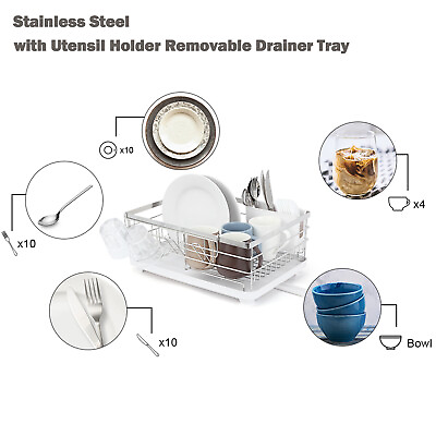 #ad Stainless Dish Drying Rack Kitchen Dish Drainer with Utensil Holder Drainer Tray $25.99